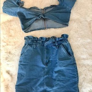 Denim top and skirt set